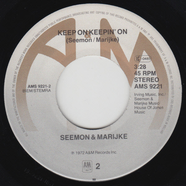 Seemon & Marijke : I Saw You / Keep On Keepin' On (7")