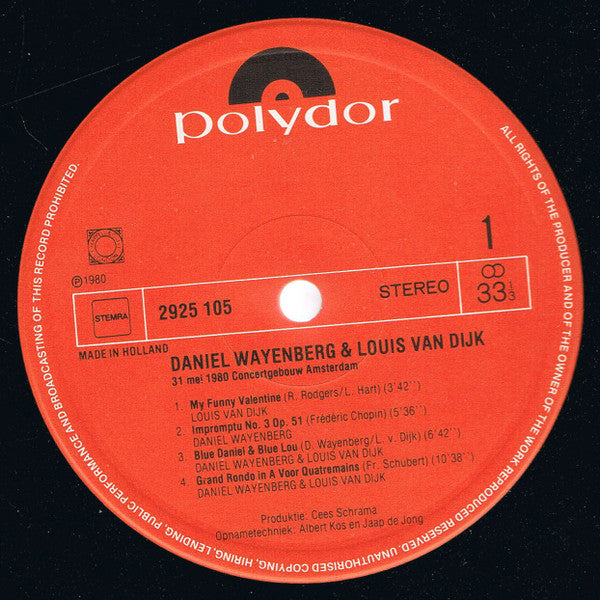 Daniel Wayenberg & Louis Van Dijk : 31 Mei 1980 Concertgebouw Amsterdam (LP, Album)