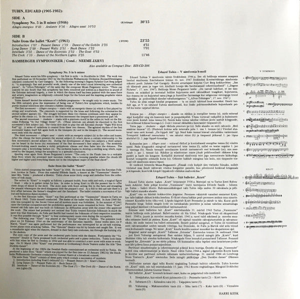 Eduard Tubin / Bamberger Symphoniker, Neeme Järvi : Symphony No. 5 / Suite From The Ballet "Kratt" (LP, Album)