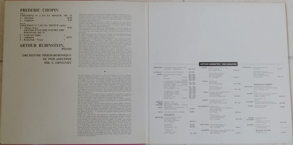 Frédéric Chopin, Arthur Rubinstein, The Philadelphia Orchestra, Eugene Ormandy : Concerto No. 2 En Fa Mineur, Op. 21/ Grande Fantaisie Sur Des Airs Polonais, Op. 13 (LP, Album, RE, Gat)