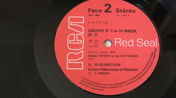 Frédéric Chopin, Arthur Rubinstein, The Philadelphia Orchestra, Eugene Ormandy : Concerto No. 2 En Fa Mineur, Op. 21/ Grande Fantaisie Sur Des Airs Polonais, Op. 13 (LP, Album, RE, Gat)