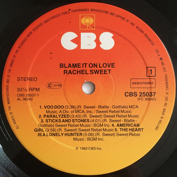 Rachel Sweet : Blame It On Love (LP, Album)