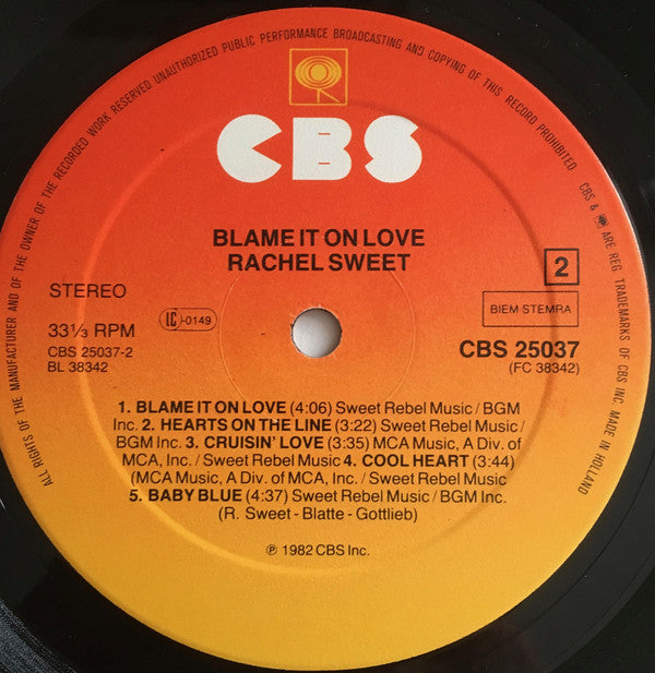 Rachel Sweet : Blame It On Love (LP, Album)