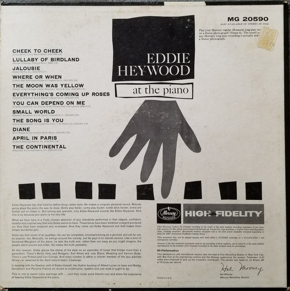 Eddie Heywood : Eddie Heywood At The Piano (LP, Album, Mono, Lam)
