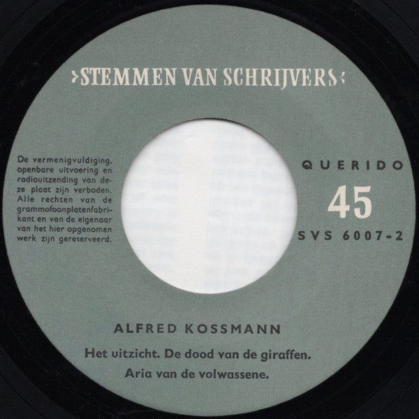 Alfred Kossmann / Anna Blaman : Stemmen Van Schrijvers (7", EP, Mono)