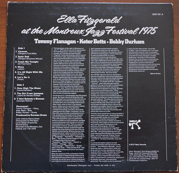 Ella Fitzgerald : Ella Fitzgerald At The Montreux Jazz Festival 1975 (LP, Album)