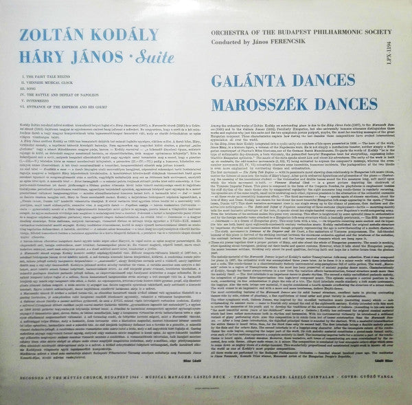 Zoltán Kodály – The Budapest Philharmonic Orchestra Conducted By János Ferencsik : Háry János Suite · Marosszék Dances · Galánta Dances (LP, Mono)