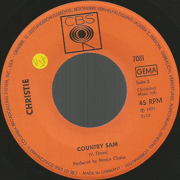 Christie : Man Of Many Faces / Country Sam (7", Single)
