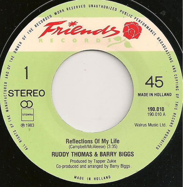 Ruddy Thomas & Barry Biggs : Reflections Of My Life (7", Single)