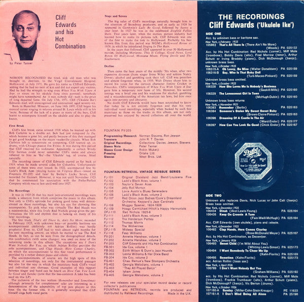 Cliff Edwards (Ukulele Ike) & His Hot Combination* : Cliff Edwards (Ukulele Ike) & His Hot Combination 1925-26 (LP, Comp)