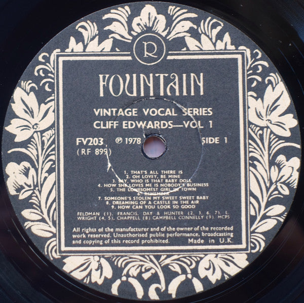 Cliff Edwards (Ukulele Ike) & His Hot Combination* : Cliff Edwards (Ukulele Ike) & His Hot Combination 1925-26 (LP, Comp)