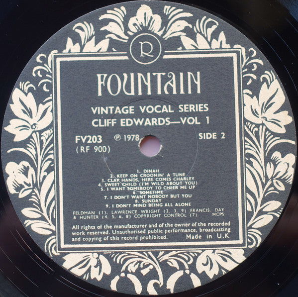 Cliff Edwards (Ukulele Ike) & His Hot Combination* : Cliff Edwards (Ukulele Ike) & His Hot Combination 1925-26 (LP, Comp)