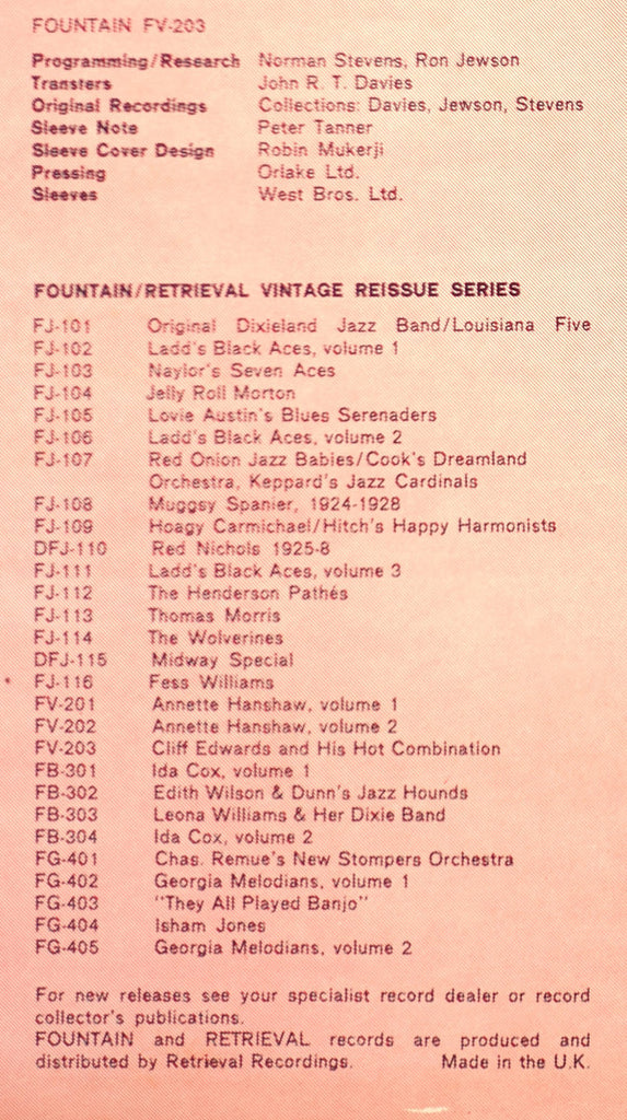 Cliff Edwards (Ukulele Ike) & His Hot Combination* : Cliff Edwards (Ukulele Ike) & His Hot Combination 1925-26 (LP, Comp)