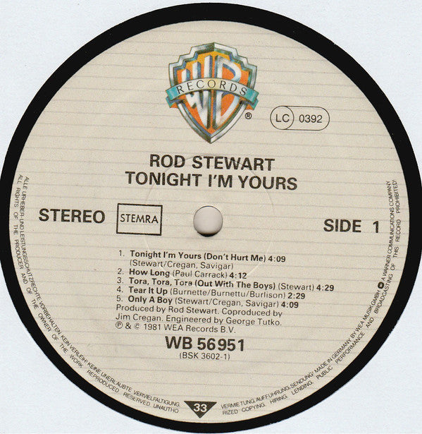 Rod Stewart : Tonight I'm Yours (LP, Album)