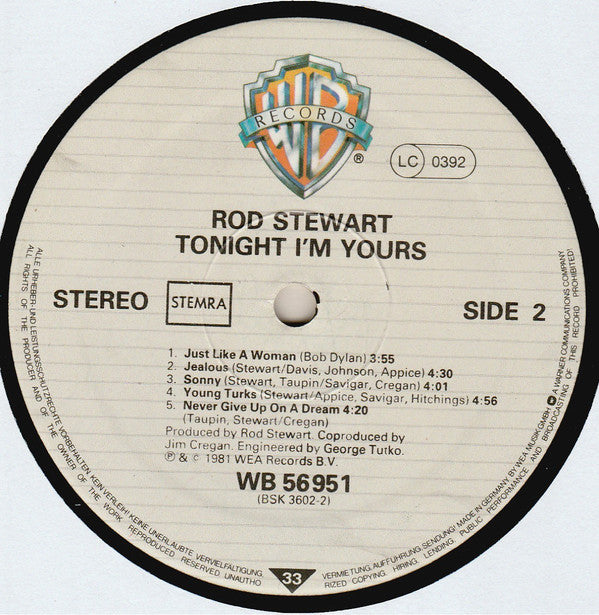 Rod Stewart : Tonight I'm Yours (LP, Album)