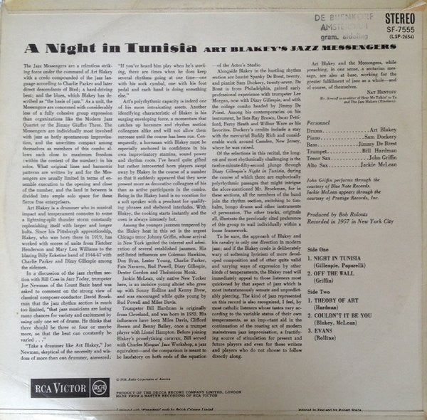 Art Blakey & The Jazz Messengers : A Night In Tunisia (LP, Album, RE)