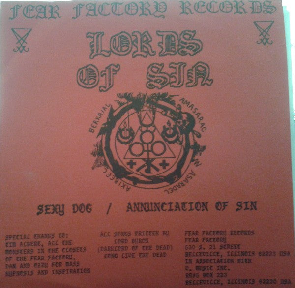 Lords Of Sin : Sexy Dog / Annunciation Of Sin (7", Single)
