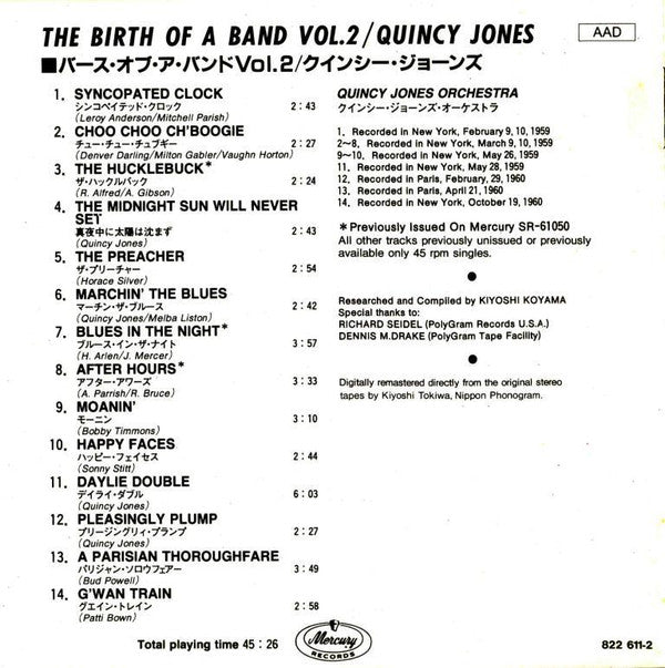 Quincy Jones : The Birth Of A Band Vol. 2 (CD, Album, Comp, RM)