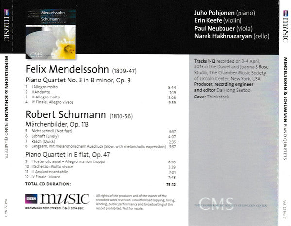 Felix Mendelssohn-Bartholdy, Robert Schumann : Piano Quartet In B Minor, Op. 3 / Piano Quartet In E Flat, Op. 47 (CD)