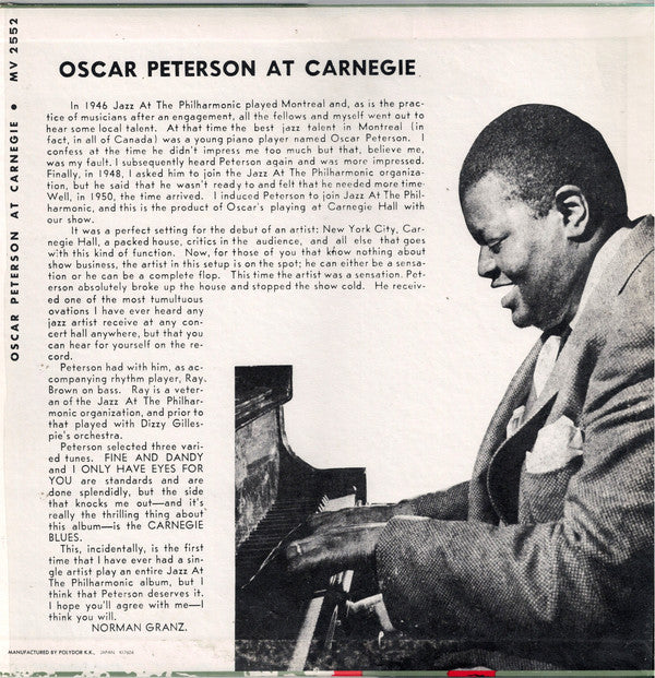 Oscar Peterson : Oscar Peterson At Carnegie (LP, Album, Mono, RE)
