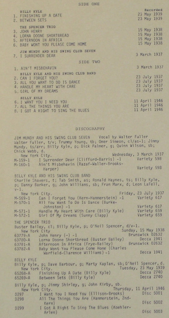 Billy Kyle : Finishing Up A Date (LP, Comp)