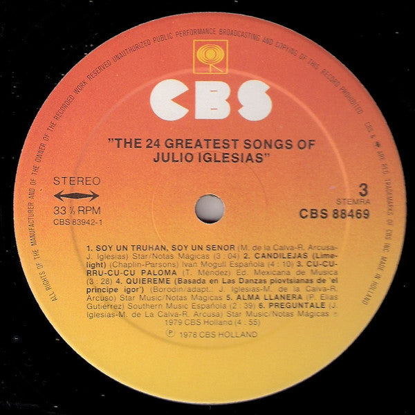 Julio Iglesias : The 24 Greatest Songs (2xLP, Comp, Gat)