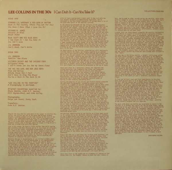 Lee Collins (2) : I Can Dish It - Can You Take It? (Lee Collins In The 30's) (LP, Comp)