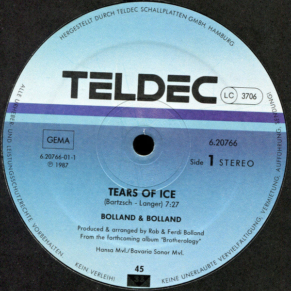 Bolland & Bolland : Tears Of Ice (12", Maxi)