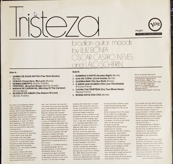 Luiz Bonfá, Oscar Castro-Neves, Lalo Schifrin : Tristeza - Brazilian Guitar Moods (LP)