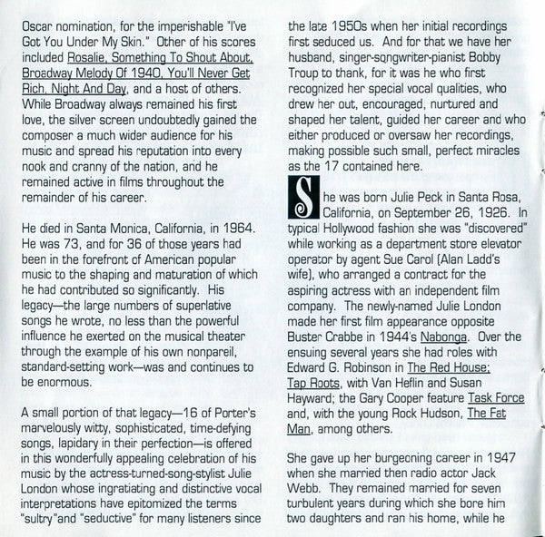 Julie London : Sings The Choicest Of Cole Porter (CD, Comp)