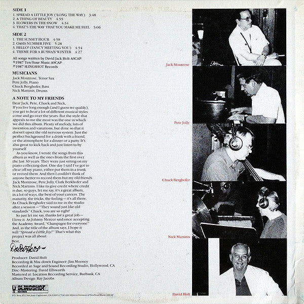 The Jack Montrose & Pete Jolly Quartet : Plays David Holt Spread A Little Joy (LP, Album)