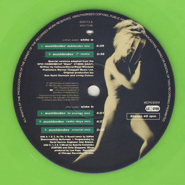 Living Colour : Ausländer (Mixes By Adrian Sherwood / Skip McDonald & Sascha (KMFDM)) (12", Ltd, Num, Lim)