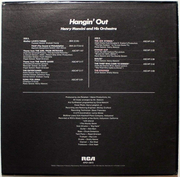 Henry Mancini : Hangin' Out (LP, Album, Quad)