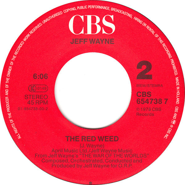 Jeff Wayne : The Eve Of The War (7", Single, RE)