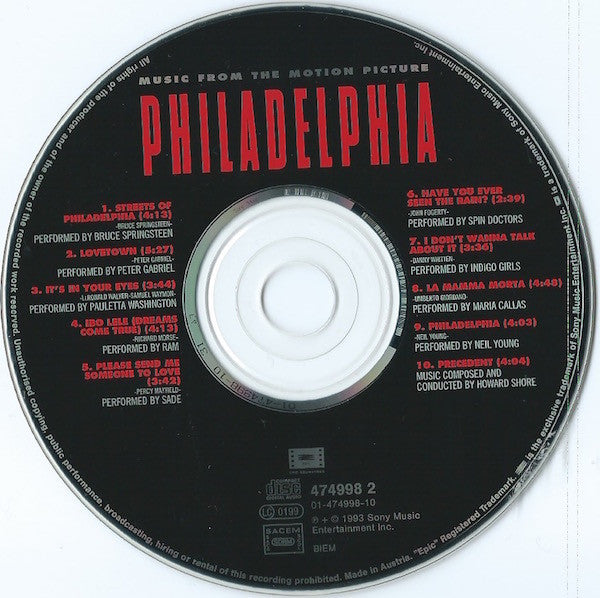 Various : Philadelphia (Music From The Motion Picture) (CD, Album, RE)