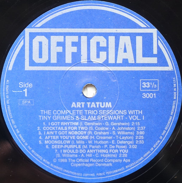 Art Tatum Trio : The Complete Trio Sessions With Tiny Grimes & Slam Stewart Vol. 1 (LP, Comp)