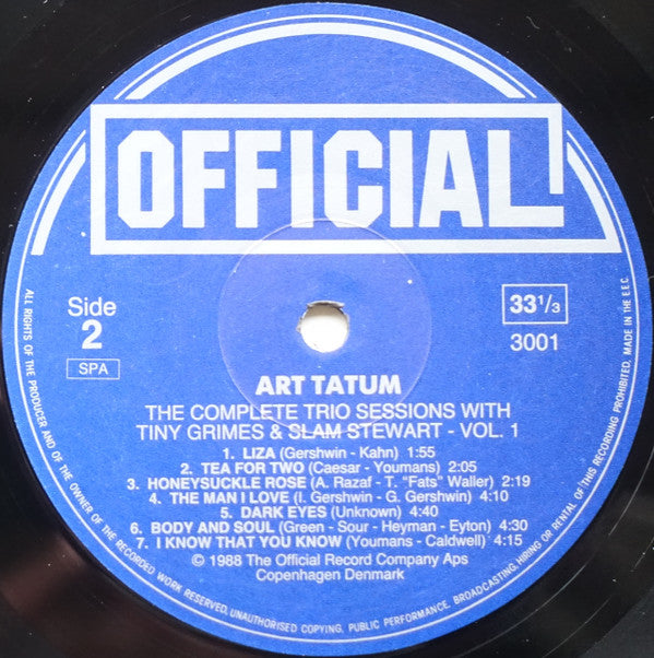 Art Tatum Trio : The Complete Trio Sessions With Tiny Grimes & Slam Stewart Vol. 1 (LP, Comp)