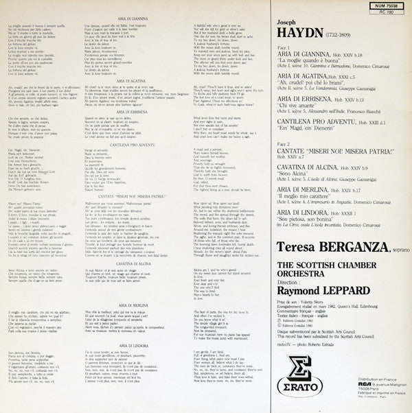 Joseph Haydn, Teresa Berganza, Scottish Chamber Orchestra, Raymond Leppard : Arias - Cantata - Cavatina (LP)