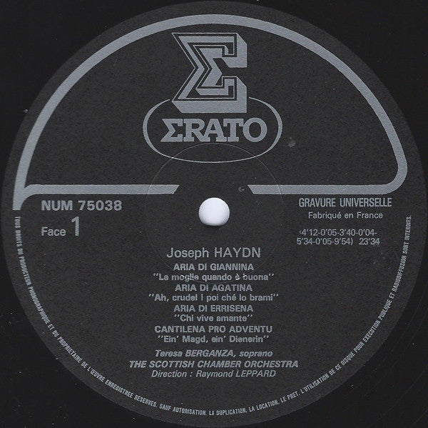 Joseph Haydn, Teresa Berganza, Scottish Chamber Orchestra, Raymond Leppard : Arias - Cantata - Cavatina (LP)