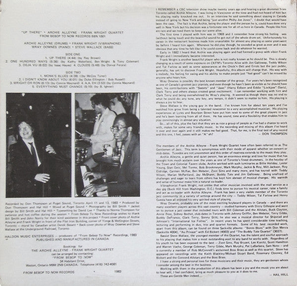 Archie Alleyne • The Frank Wright Quartet (2) Featuring Wray Downes & Steve Wallace : Up There (LP, Album)