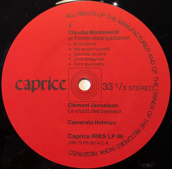 Camerata Holmiæ, Claudio Monteverdi, Clément Janequin, Darius Milhaud, Ernst Toch, Daniel Börtz : Camerata Holmiæ (LP, Album)