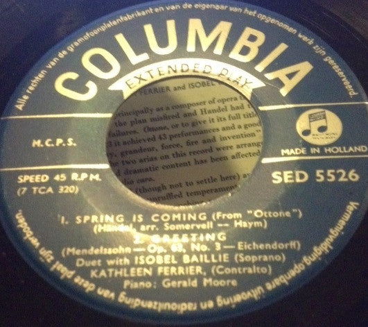 Kathleen Ferrier, Gerald Moore, Isobel Baillie : Kathleen Ferrier With Gerald Moore At The Piano (7", EP)