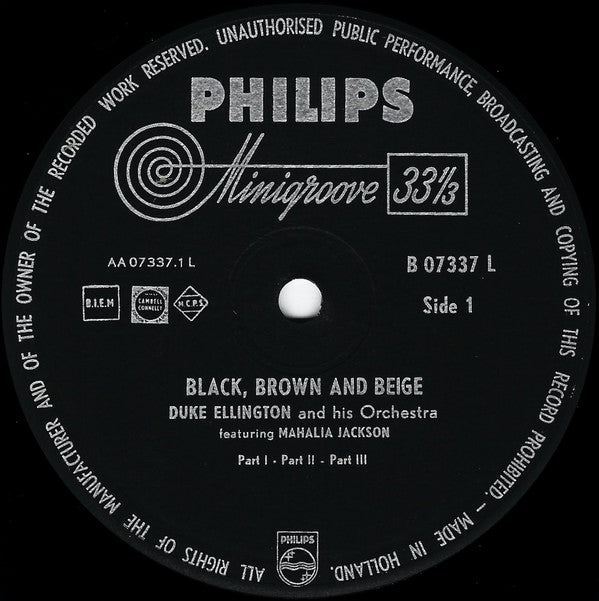 Duke Ellington And His Orchestra Featuring Mahalia Jackson : Black, Brown And Beige (LP, Album, Mono)