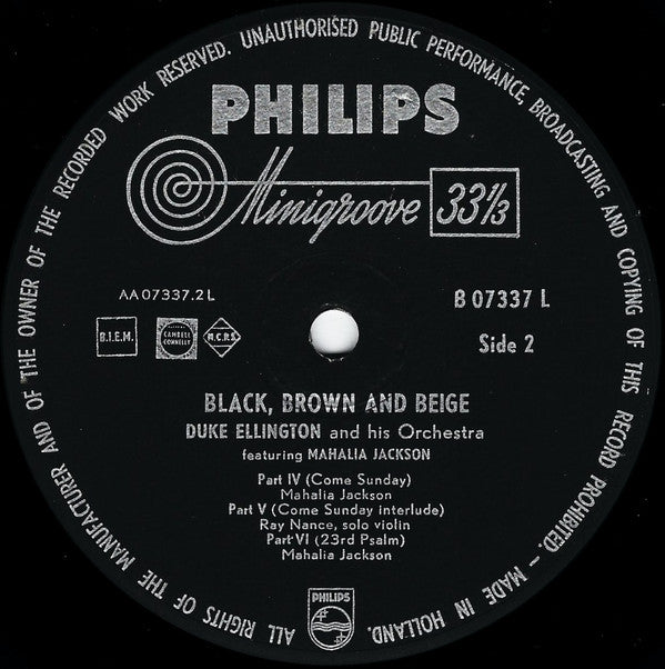 Duke Ellington And His Orchestra Featuring Mahalia Jackson : Black, Brown And Beige (LP, Album, Mono)