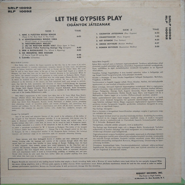 Bela Babai : Cigányok Játszanak (Let The Gypsies Play) (LP)