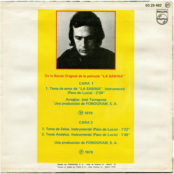 Paco De Lucía : Tema De Amor (Banda Sonora Original De La Película "La Sabina") (7", Single)