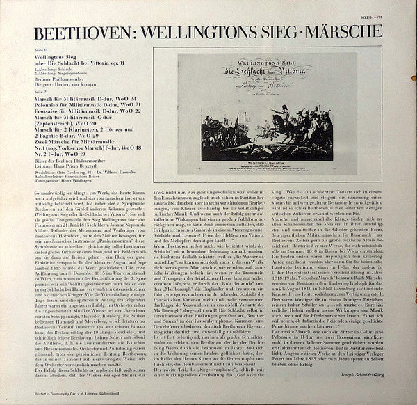 Ludwig van Beethoven / Berliner Philharmoniker = Berliner Philharmoniker, Herbert von Karajan, Blasorchester der Berliner Philharmoniker = Blasorchester der Berliner Philharmoniker : Wellingtons Sieg / Märsche = La Vittoria Di Wellington / Marce (LP, Ltd, S/Edition)