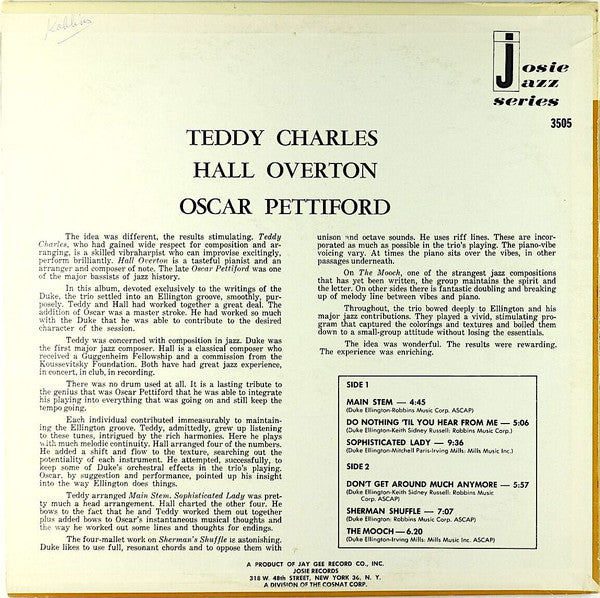 Teddy Charles Trio : Teddy Charles, Oscar Pettiford, Hall Overton Play Duke Ellington (LP, Album, RE)
