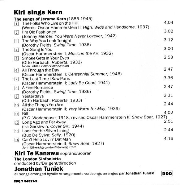 Kiri Te Kanawa : Kiri Sings Kern (CD)