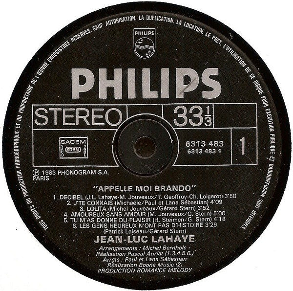 Jean-Luc Lahaye : Appelle Moi Brando (LP, Album)